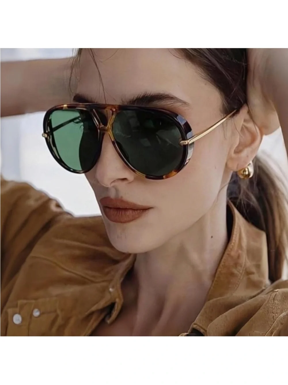 Tortoiseshell Aviator Sunglasses with Green Lenses - Classic